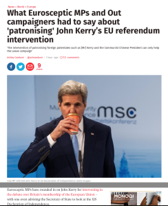 What Eurosceptic MPs and Out campaigners had to say about 'patronising' John Kerry’s EU referendum intervention