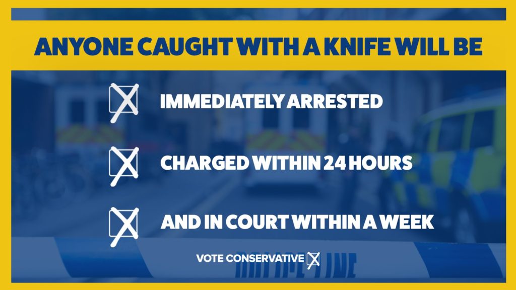 Anyone caught with a knife will be immediately arrested, charged within 24 hours, and in court within a week